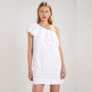 White Abercrombie Eyelet Lace One Shoulder Dress